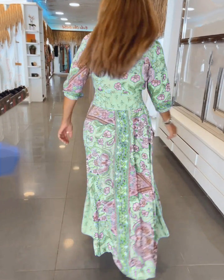Ottilie™ - V-neck 3/4 Sleeve Holiday Dress