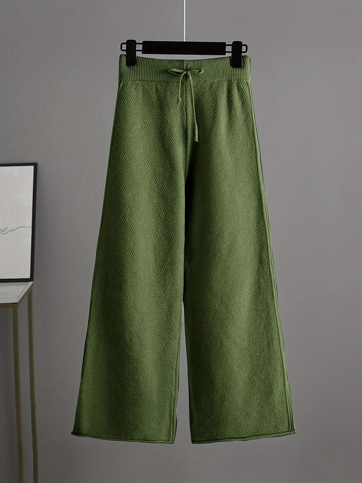 Autumn and Winter Fashion Casual Knitted Suit Pants Women's Loose Sweater Wide Leg Pants Two Piece Set