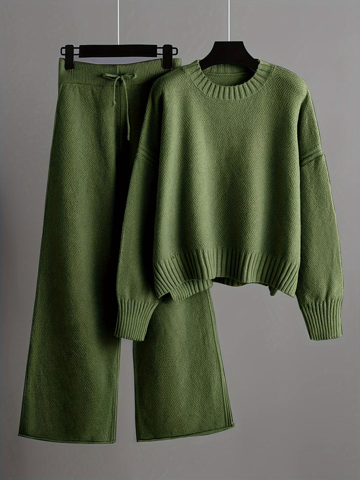 Autumn and Winter Fashion Casual Knitted Suit Pants Women's Loose Sweater Wide Leg Pants Two Piece Set