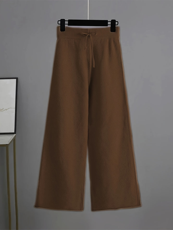 Autumn and Winter Fashion Casual Knitted Suit Pants Women's Loose Sweater Wide Leg Pants Two Piece Set