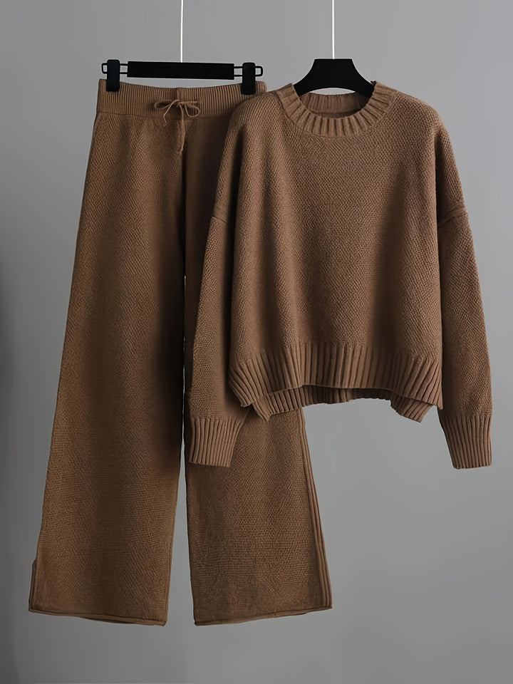 Autumn and Winter Fashion Casual Knitted Suit Pants Women's Loose Sweater Wide Leg Pants Two Piece Set