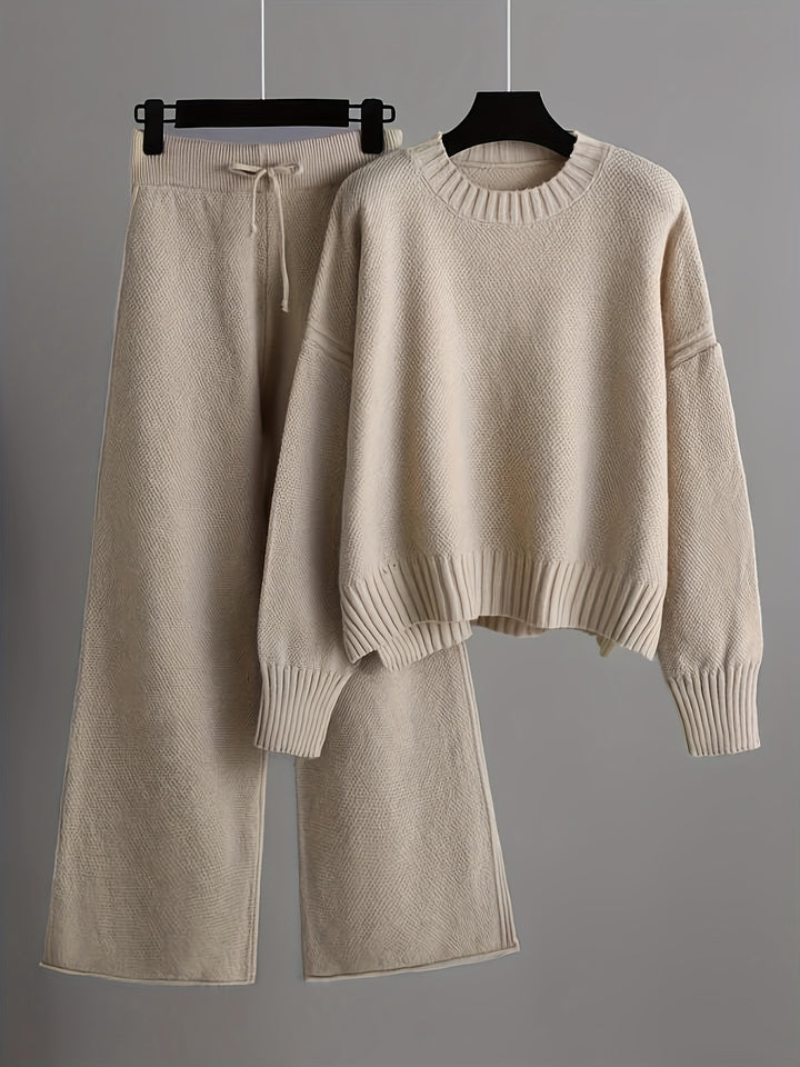 Autumn and Winter Fashion Casual Knitted Suit Pants Women's Loose Sweater Wide Leg Pants Two Piece Set