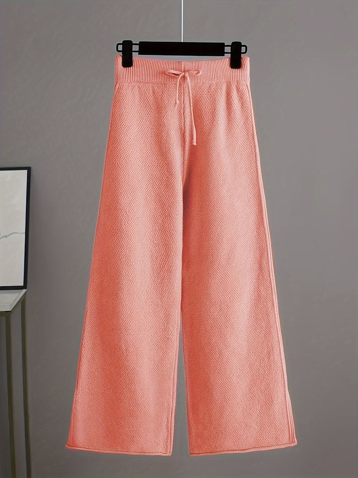 Autumn and Winter Fashion Casual Knitted Suit Pants Women's Loose Sweater Wide Leg Pants Two Piece Set