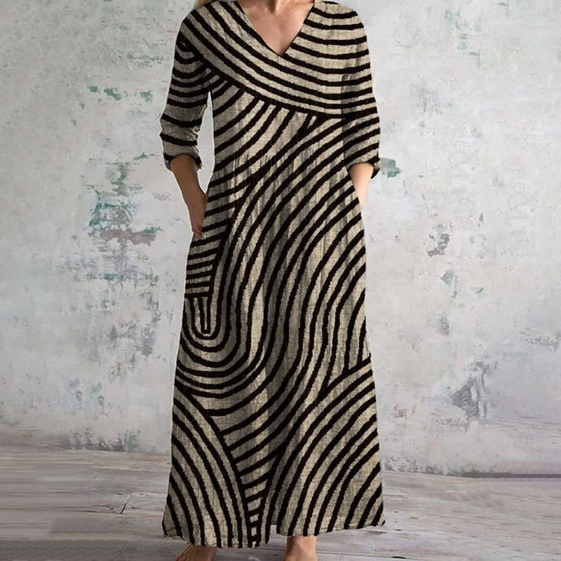 Paola™ | Stylish V-Neck Striped Maxi Dress