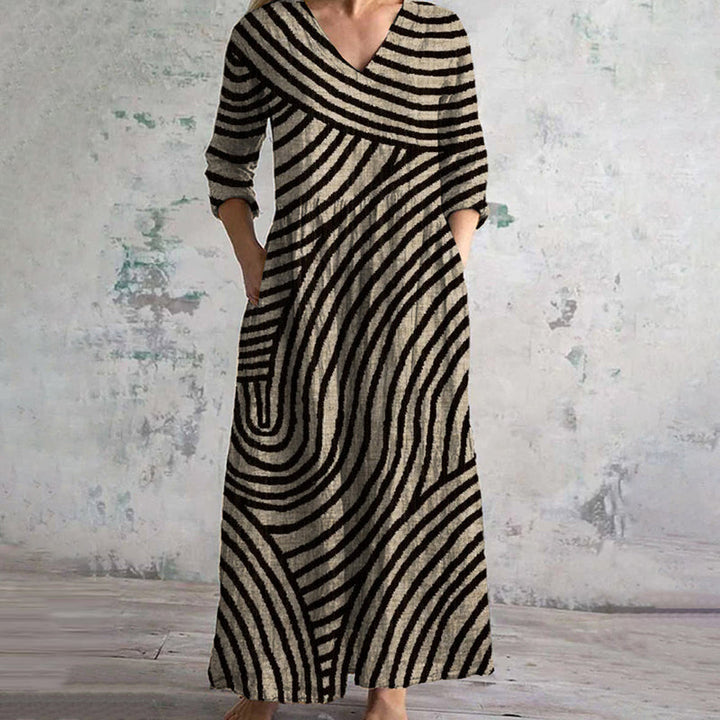 Paola™ | Stylish V-Neck Striped Maxi Dress