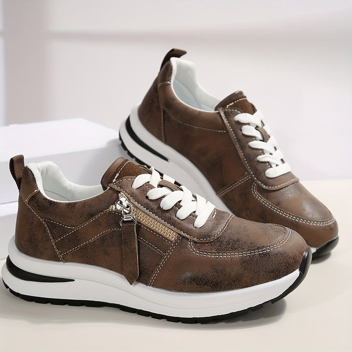Stylish Comfort Sneakers - Fashion Sneakers with Soft Fabric Lining, TPR Sole, Lace-Up Closure, Round Toe Design, and Breathable Lightweight Construction for Everyday Wear