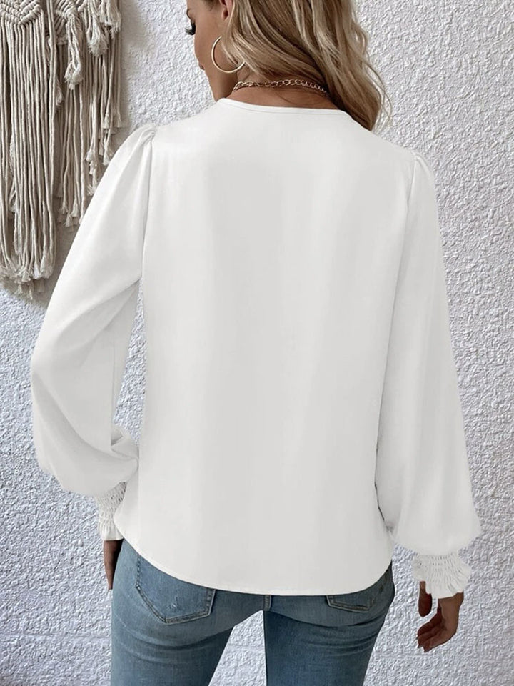 Citrine V-Neck Elegant Plain Blouse with Balloon Sleeves