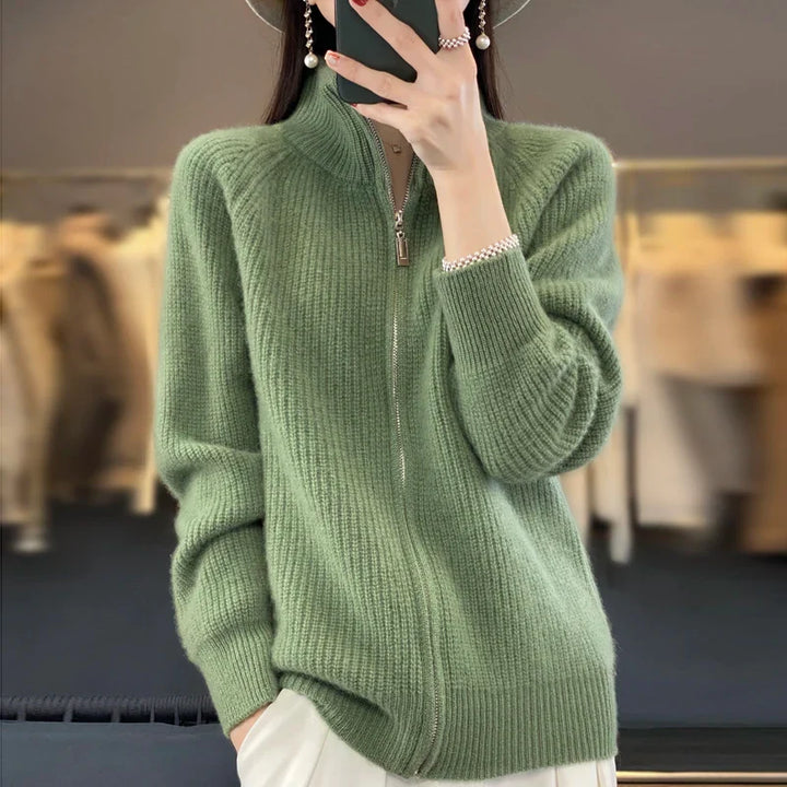 Hannah™ | Luxe Wool Stand Collar Cardigan
