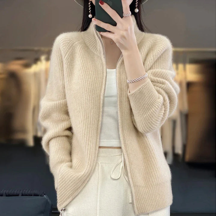 Hannah™ | Luxe Wool Stand Collar Cardigan