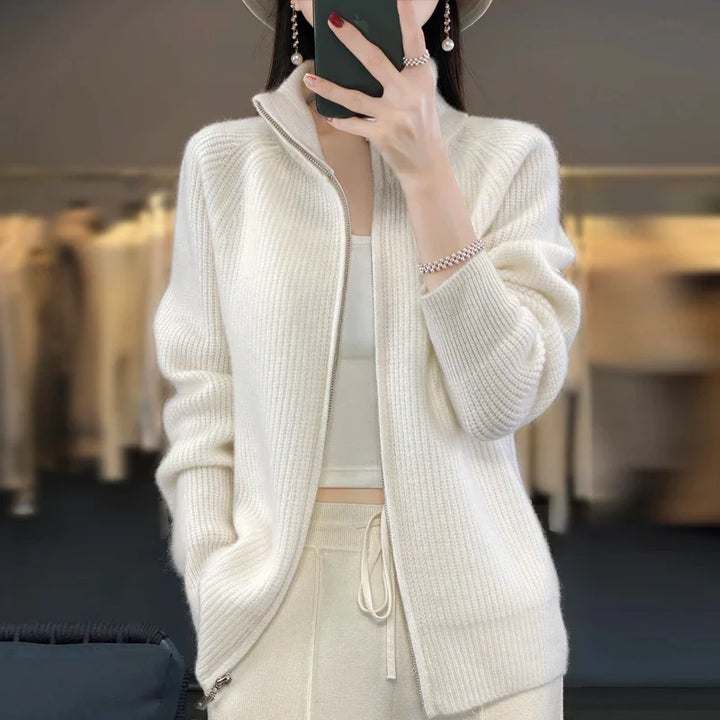 Hannah™ | Luxe Wool Stand Collar Cardigan