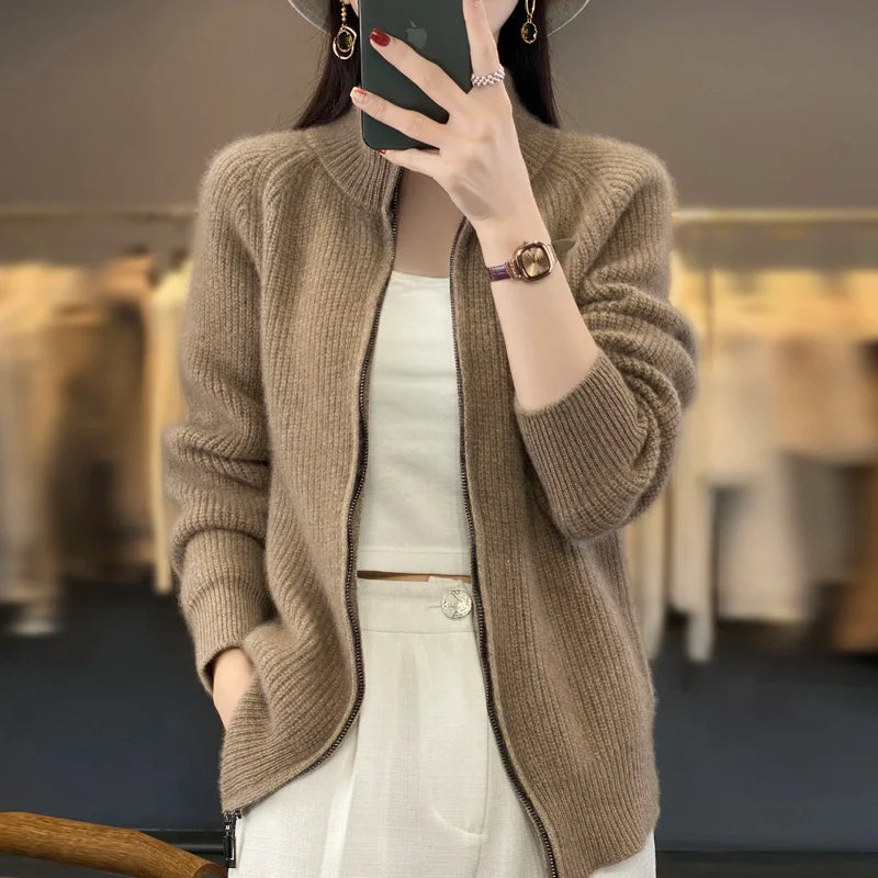 Hannah™ | Luxe Wool Stand Collar Cardigan