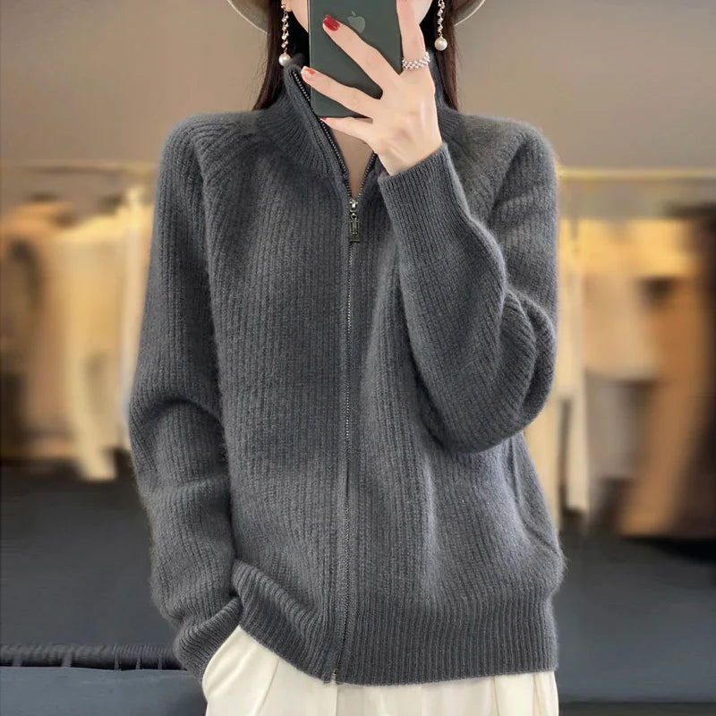 Hannah™ | Luxe Wool Stand Collar Cardigan