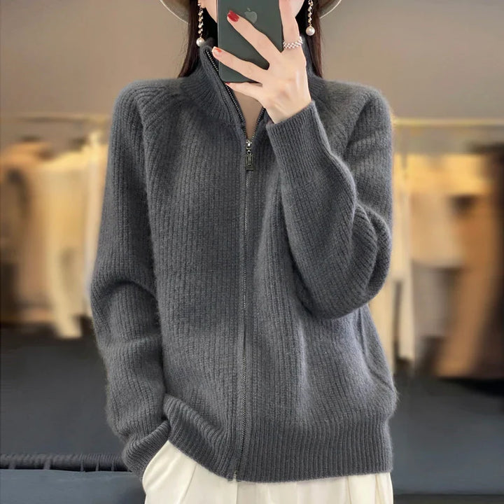 Hannah™ | Luxe Wool Stand Collar Cardigan