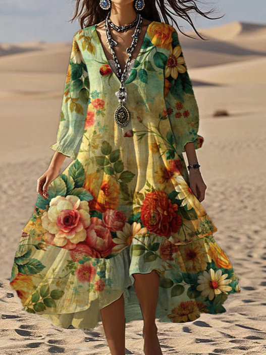 Haylee™ | Elegant Floral Print Midi Dress