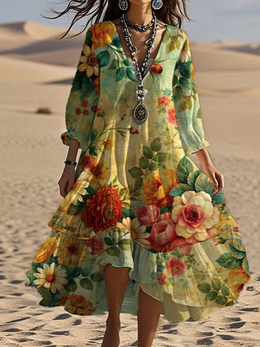 Haylee™ | Elegant Floral Print Midi Dress