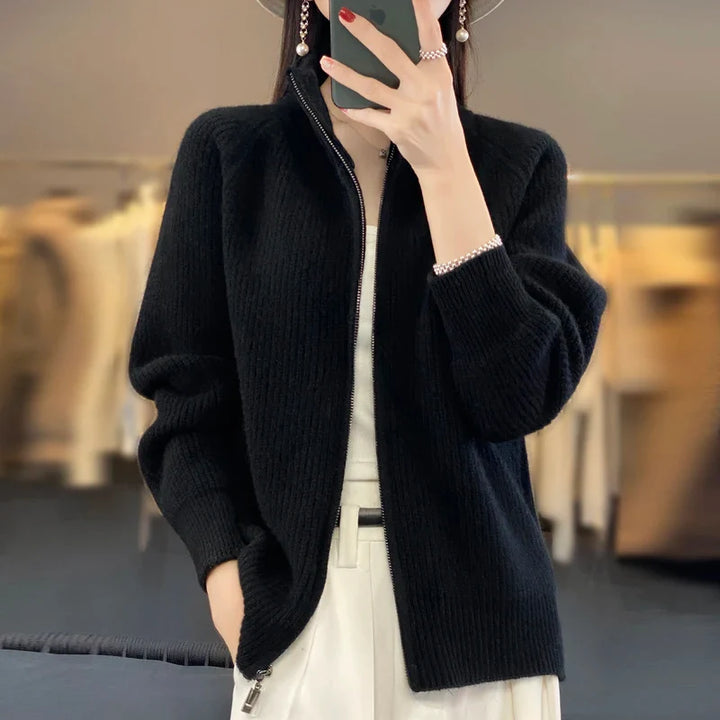 Hannah™ | Luxe Wool Stand Collar Cardigan