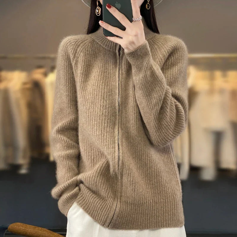 Hannah™ | Luxe Wool Stand Collar Cardigan