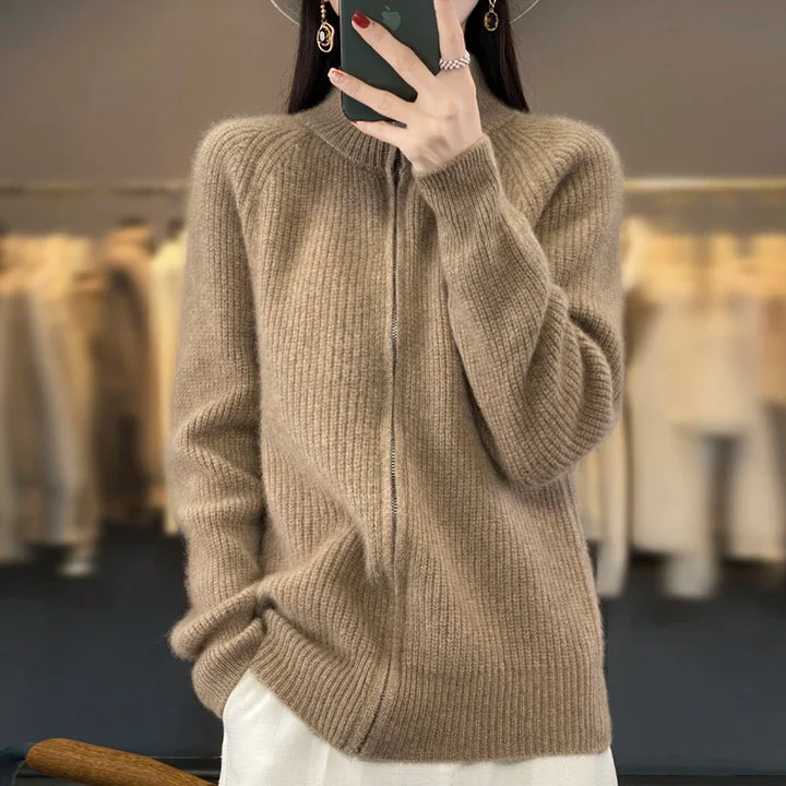 Hannah™ | Luxe Wool Stand Collar Cardigan