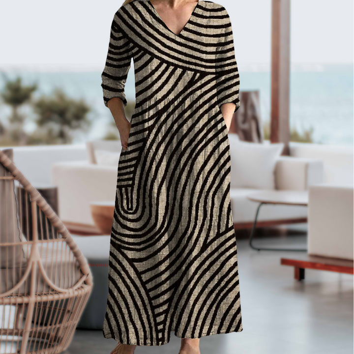 Paola™ | Stylish V-Neck Striped Maxi Dress