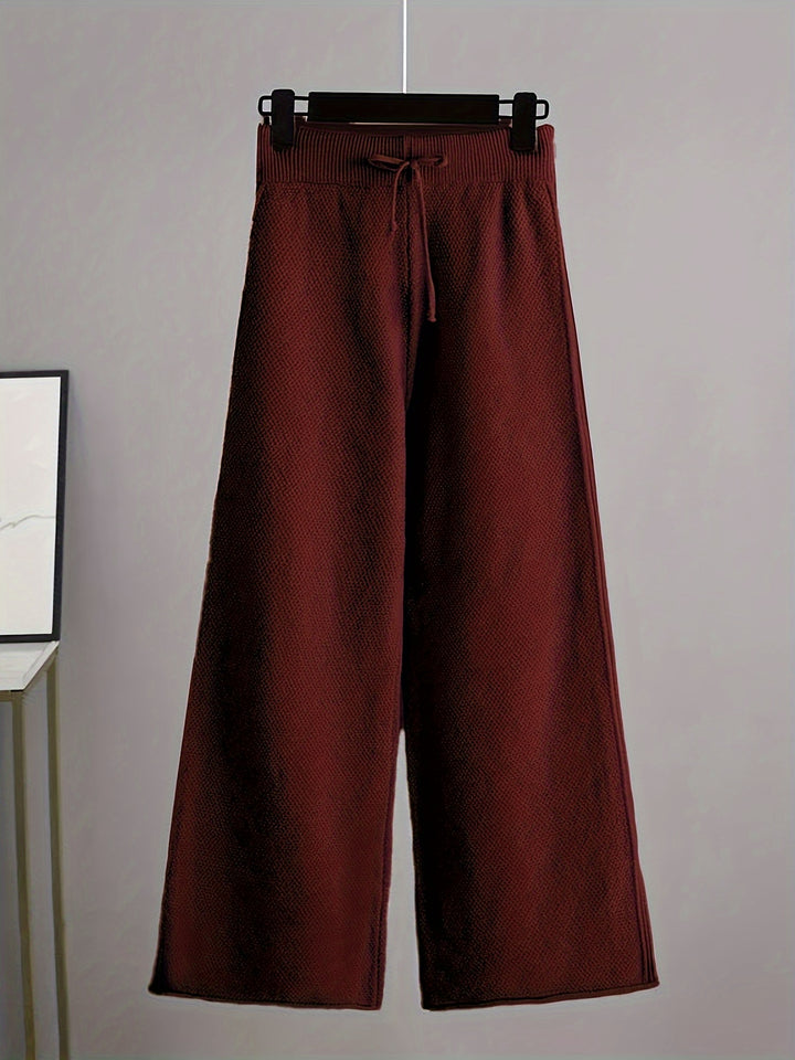 Autumn and Winter Fashion Casual Knitted Suit Pants Women's Loose Sweater Wide Leg Pants Two Piece Set