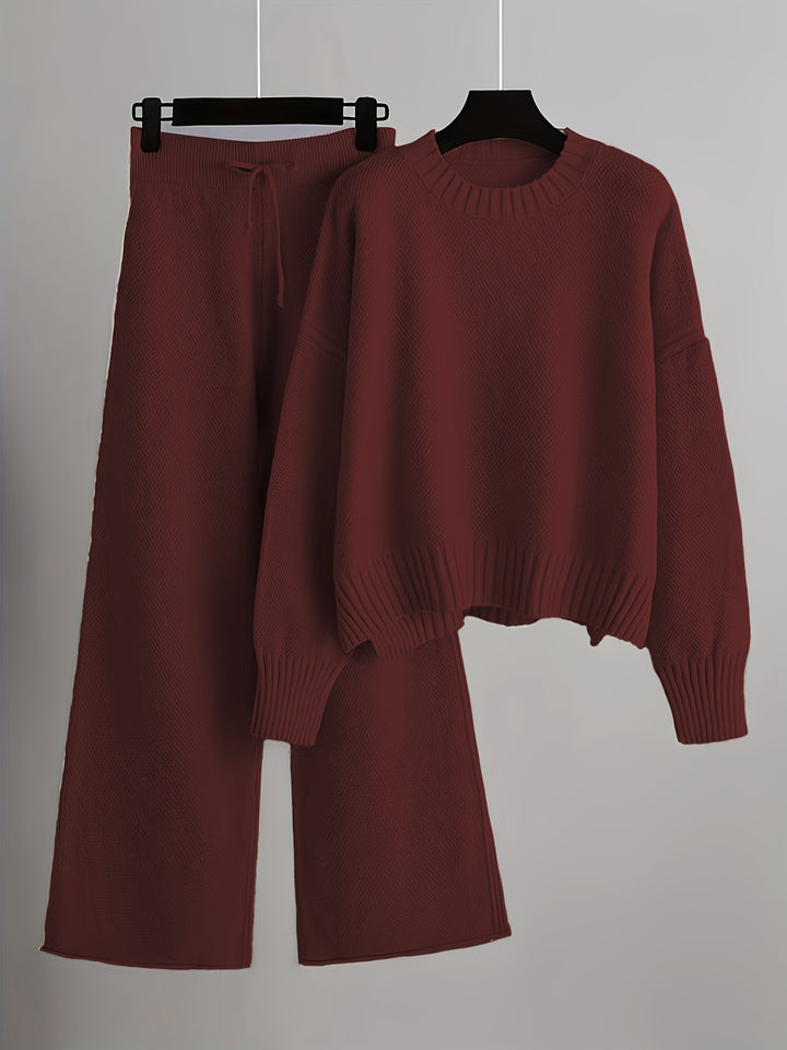 Autumn and Winter Fashion Casual Knitted Suit Pants Women's Loose Sweater Wide Leg Pants Two Piece Set
